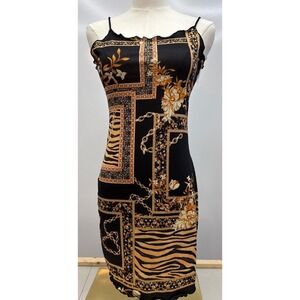 Y2K Chain Animal Print Bodycon Dress Large Spaghetti Strap Cami Mini NWT